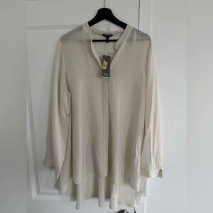 New with tags Eileen fisher Mandarin collar 100% silk buttondown in bone size XL